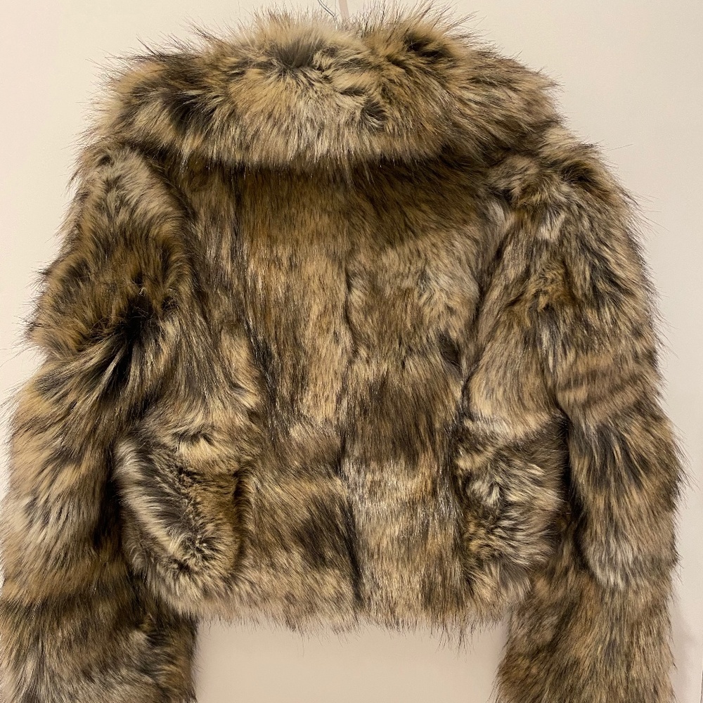 Masha Faux-Fur Cropped Coat in Grey Fox